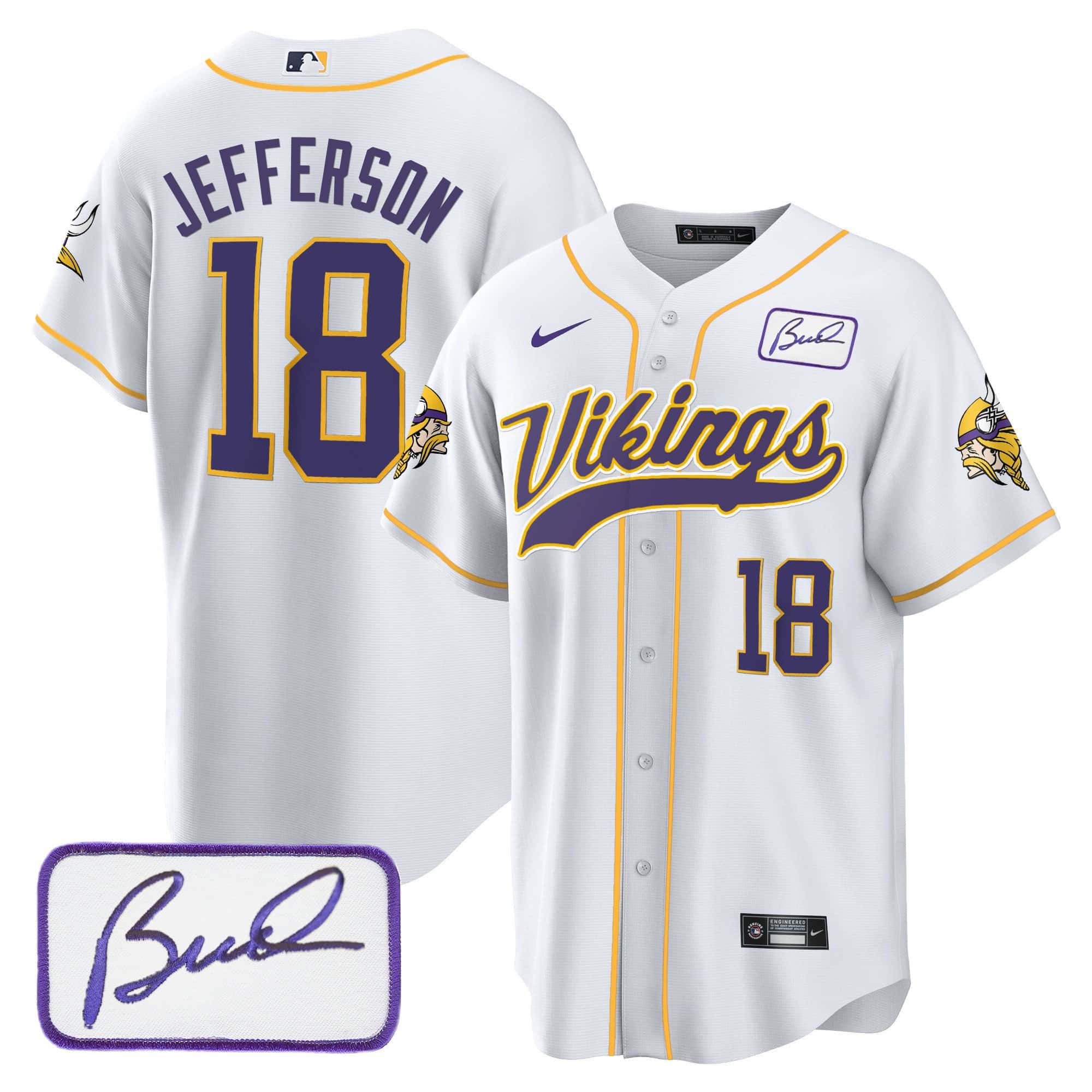 Men Minnesota Vikings #18 Jefferson White 2024 Nike Bud Grant Patch Classic Baseball NFL Jersey